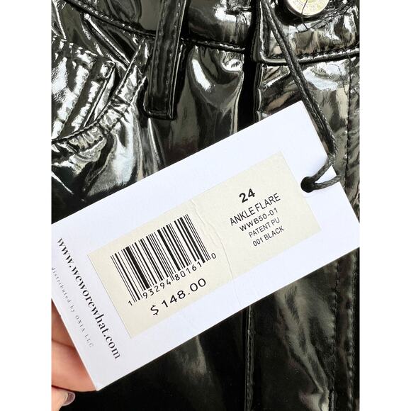 NWT WeWoreWhat Patent PU Leather Ankle Flare Leg Pants Black Women's Size 24 - Picture 4 of 6